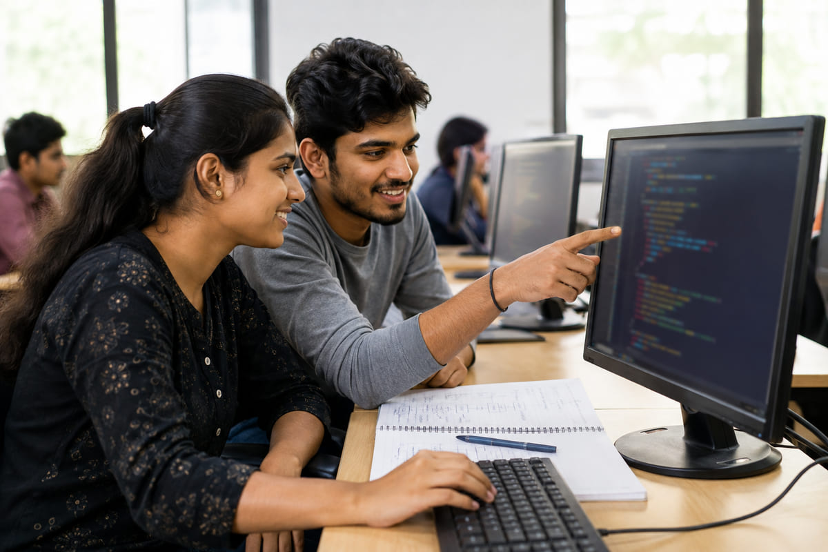 Student learning programming and web development in Kundapura