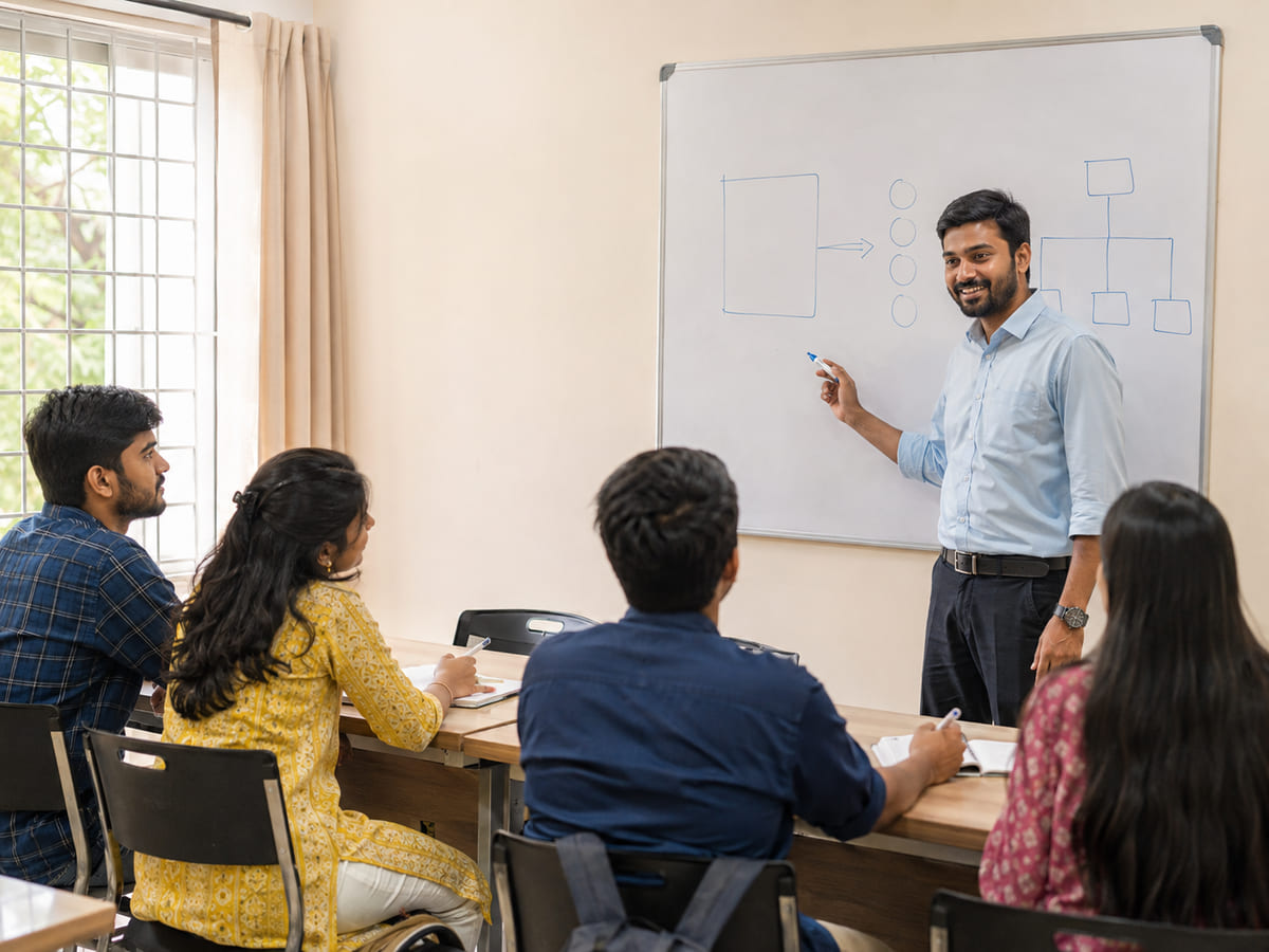 Instructor teaching a small batch of students in Kundapura