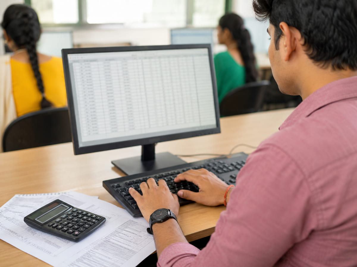 Student practising Tally accounting software in Kundapura