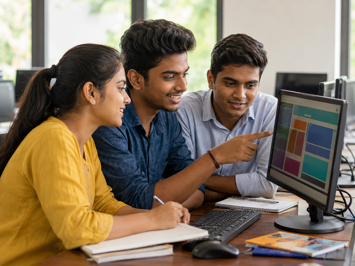 Students working together on a web development project in Kundapura